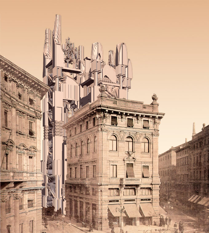 Generated futuristic architecture in Piazza Cordusio, Milano variation 6